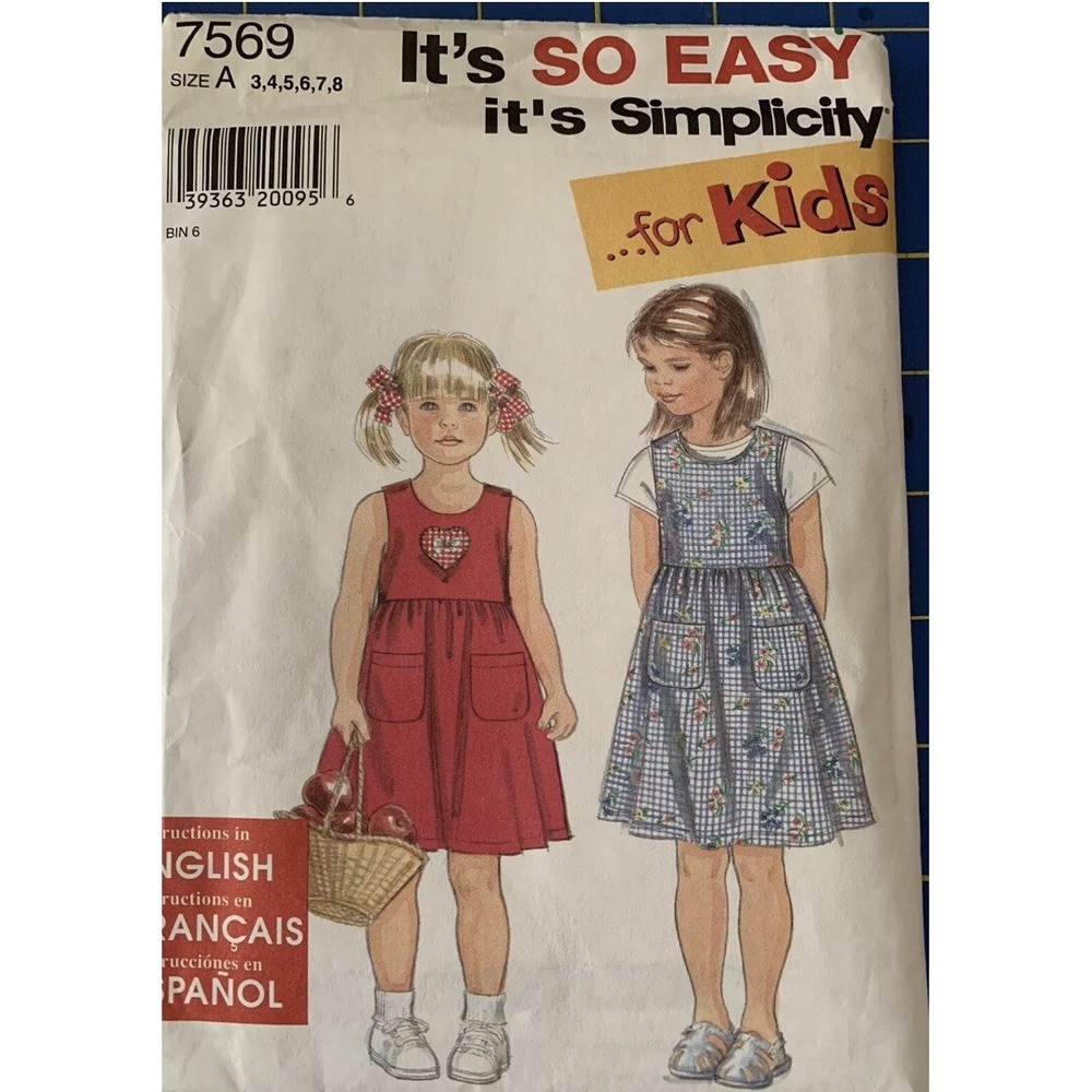 Simplicity 7569 Girls Sundress Jumper Knit Top Sewing Pattern Size 3-8 Uncut
